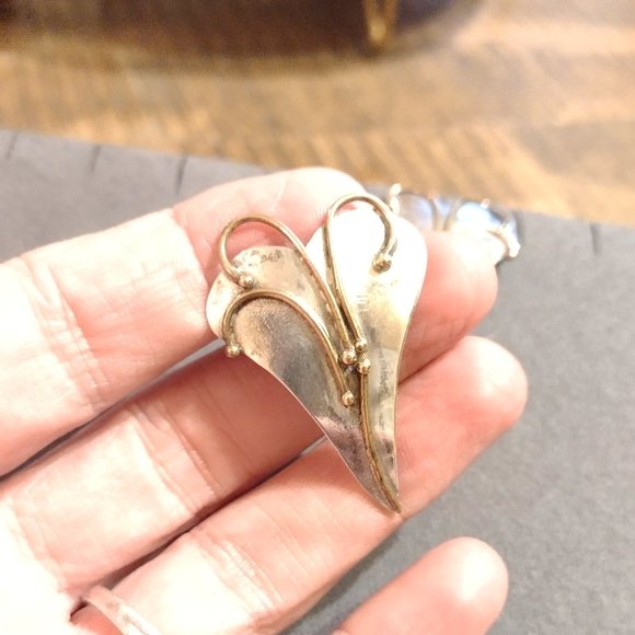 Vintage Modernist Sterling Groves Heart Earrings - Picture 3 of 9